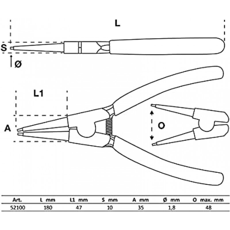 Set of locking ring pliers 175 mm (4 units) BGS