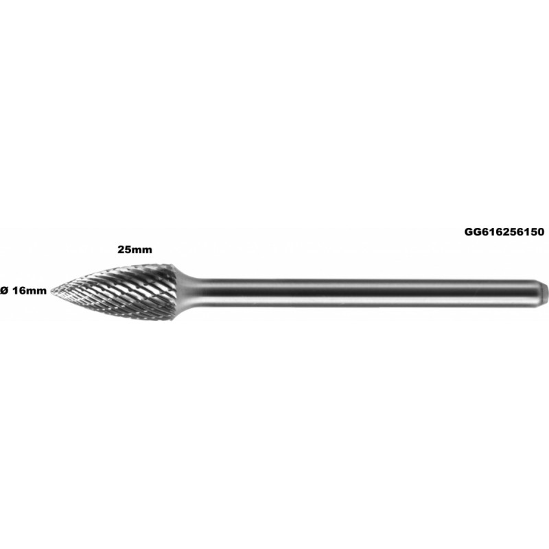 Long carbide rotary burr shape G pointed tree (SPG) Ø 16mm