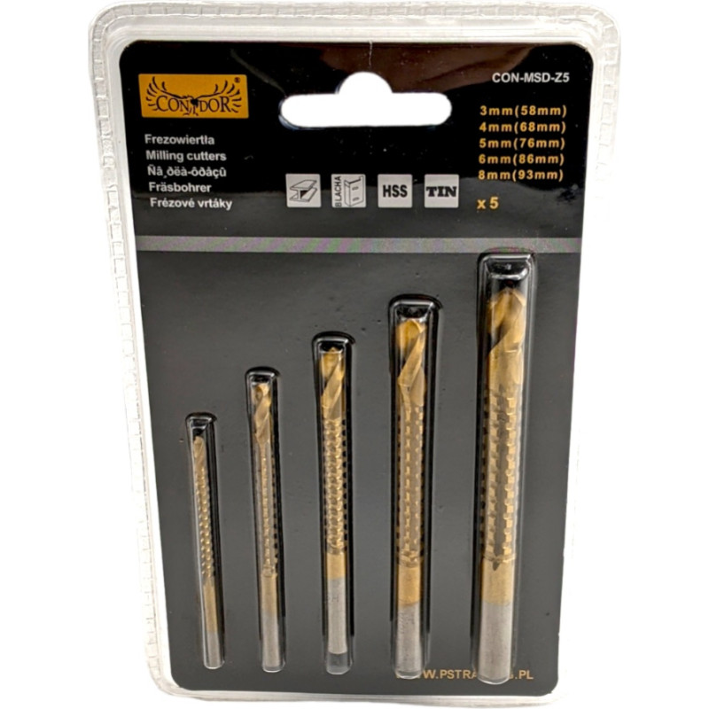 Drel Frēzēšanas urbji 3–8 mm 5 gab.