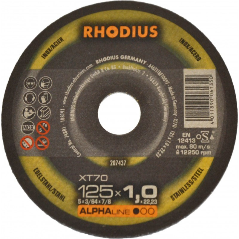Rhodius Disks metālam, XT70, 125x1,0x22,23 mm, RHODIUS