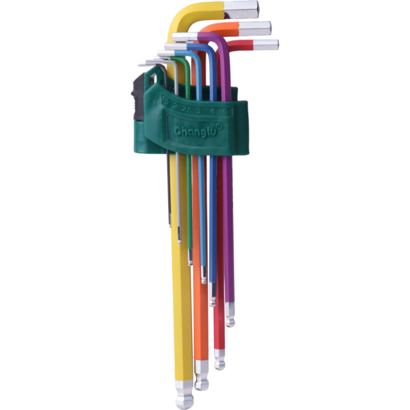 Changlu  L-Handle Hex key extra long colored ball point set 9pcs (1.5-10mm)