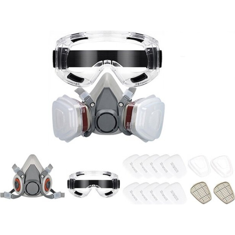 Half Mask Respirator and filter set with safety glasses
