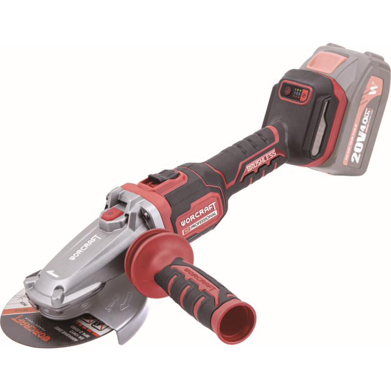 Worcraft Li-ion Cordless brushless angle grinder (flat head) 125mm 20V