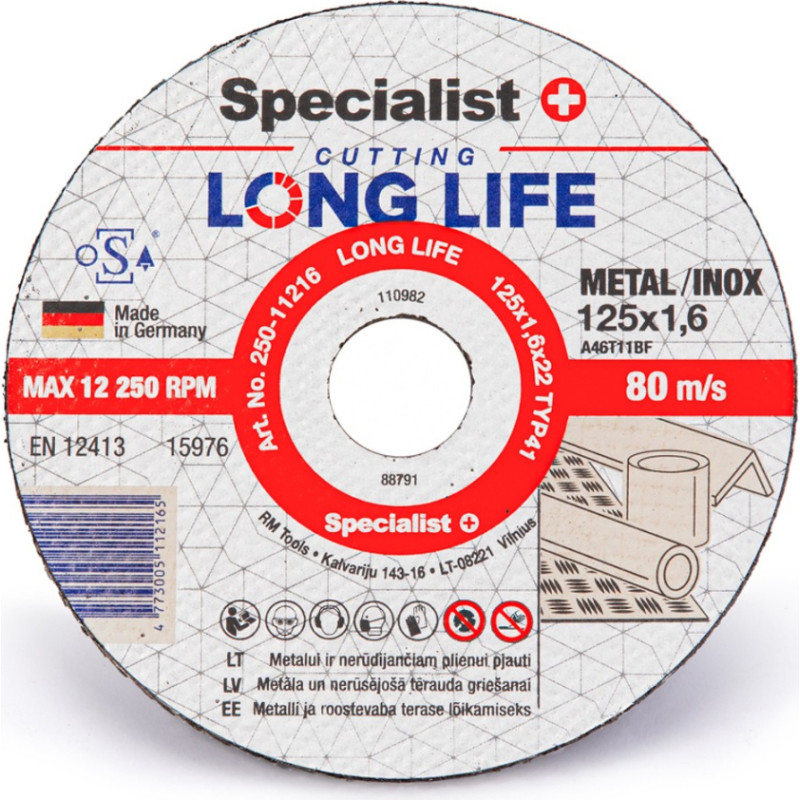 Specialist+ metāla griešanas disks LONG LIFE, 125 x 1.6 x 22 mm