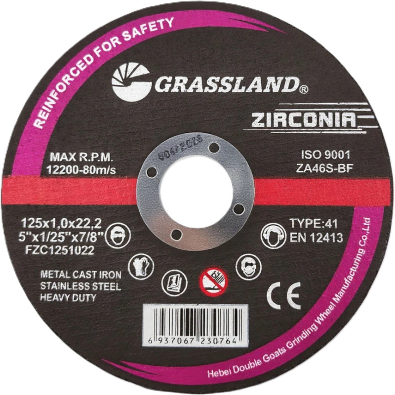 Grassland Cut-off wheel. Flat. Stainless steel / Zirkonia 125x1.0x22.2 41 type