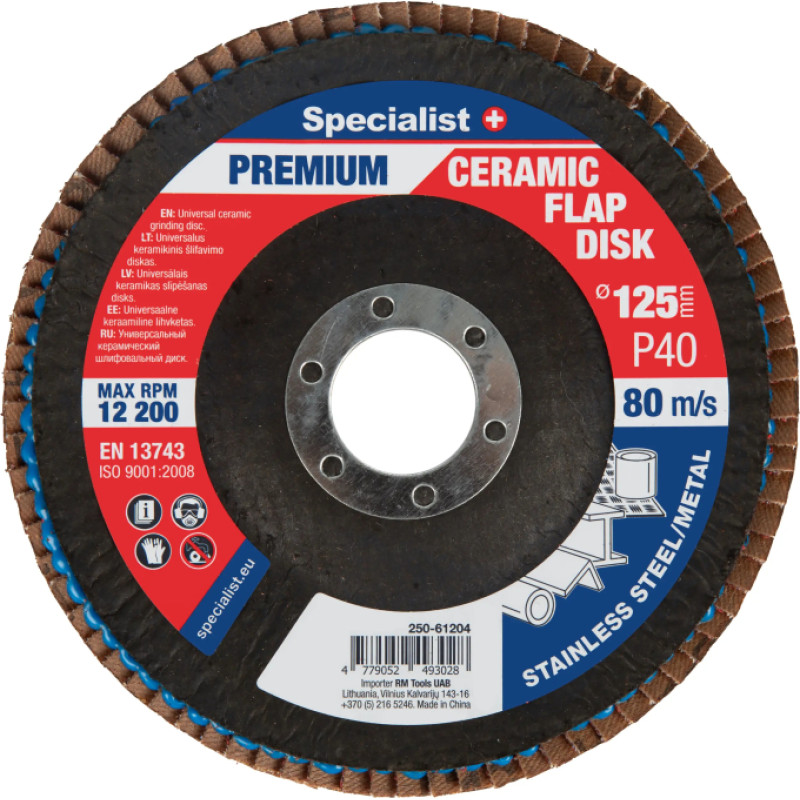 Specialist+ Atlokšņu slīpēšanas disks 125 mm, P40, Keramiskais PREMIUM, SPECIALIST+