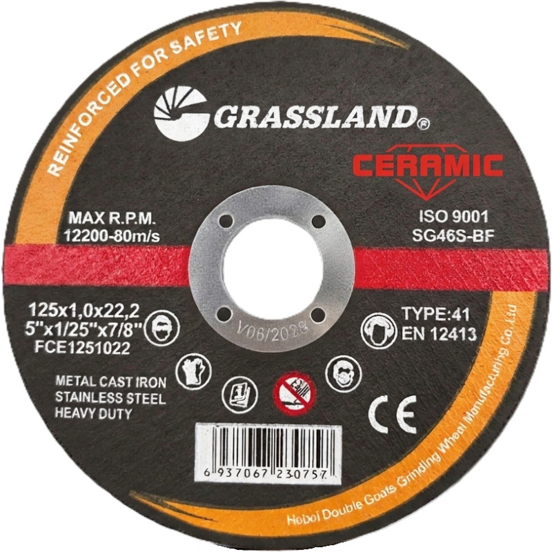 Grassland Cut-off wheel. Flat. Stainless steel / Ceramic 125x1.0x22.2 41 type