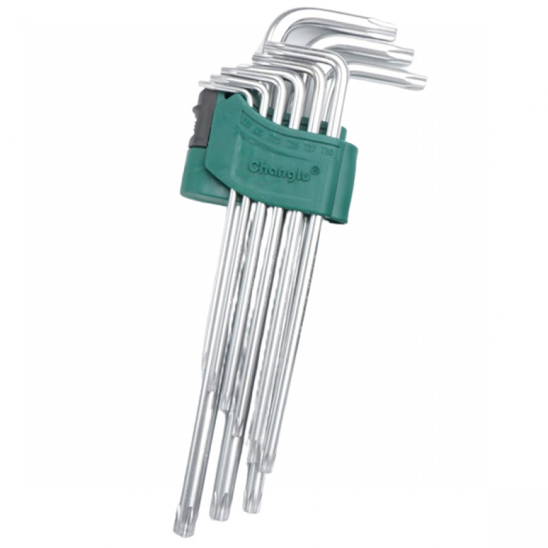 Changlu  L-veida sešstūra atslēga TORX garais komplekts 9gab. (T10-T50) ar caurumu