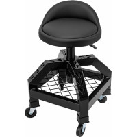 Adjustable garage shop stool with backrest