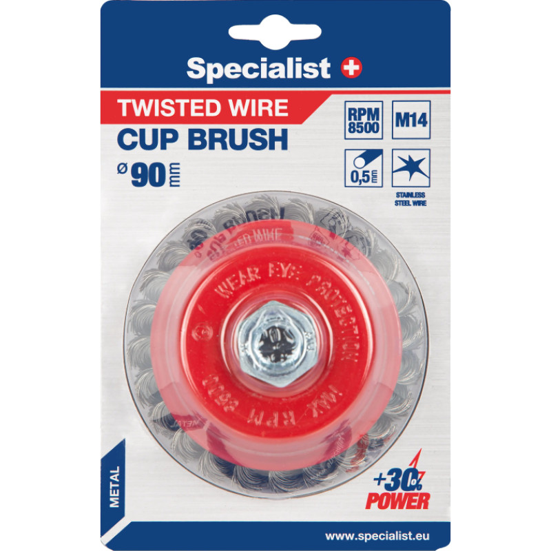 Specialist Nerūdijančio plieno suktos vielos šepetys 90 mm. M14, SPECIALIST +